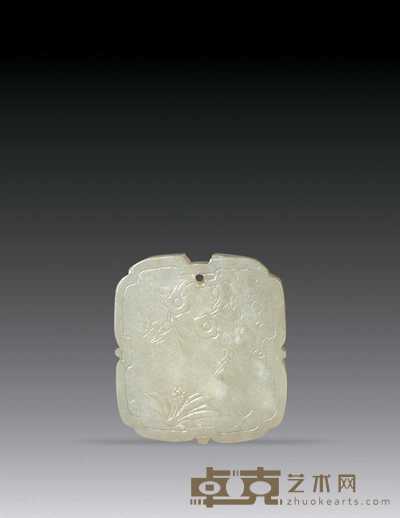 清 白玉刻花卉纹珮 3.8×3.4cm